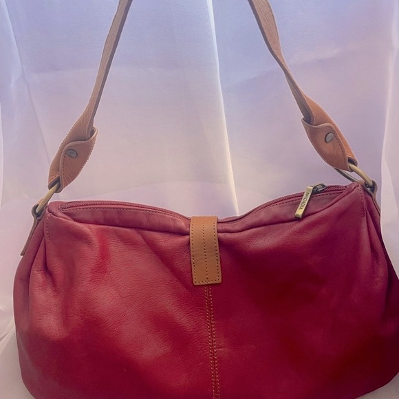 Arcadia Red and Brown Hobo Shoulder Bag with Leather Texture - Picture 2 of 5